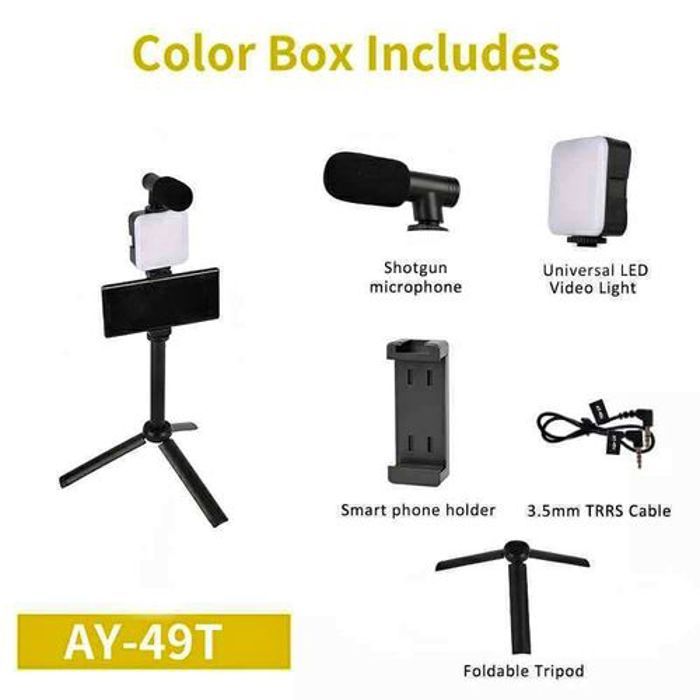 Kit Video-making Vlogger – Trépied – Microphone – lumière – AY-49T-Noir