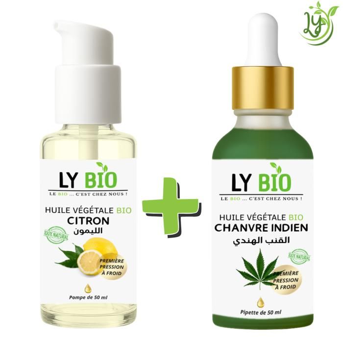 LYBIO PACK HUILE CITRON 50ML - POMPE + HUILE CHANVRE 50ML - PIPETTE