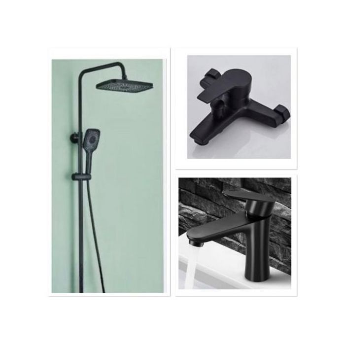 Pack Robinet noir Mitigeur douche Avec (Douchette -flexible) et robinet mitigeur lavabo