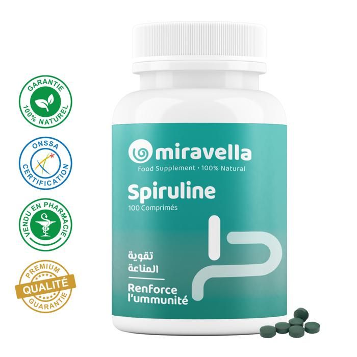 Spiruline - Miravella - 100 comprimés - 100% naturel - Riche en protéines - Soutient les défenses naturelles