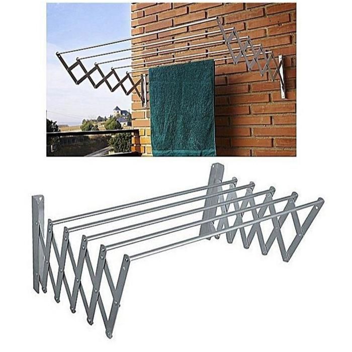 Étendoir à Linge Rétractable et Pliable - Séchoir Linge Mural en Aluminium à 1M