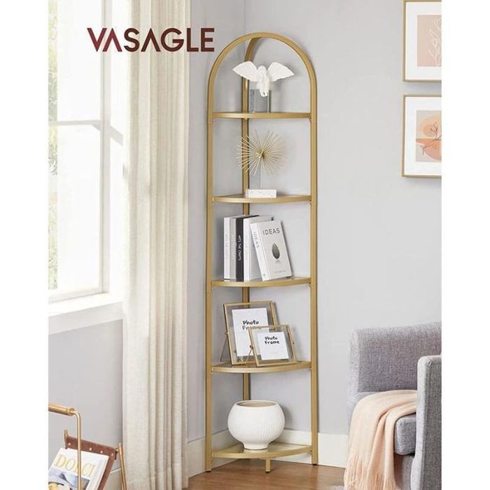 Étagère d'angle - VASAGLE - 5 niveaux - Verre trempé - Cadre doré - Multi-usage