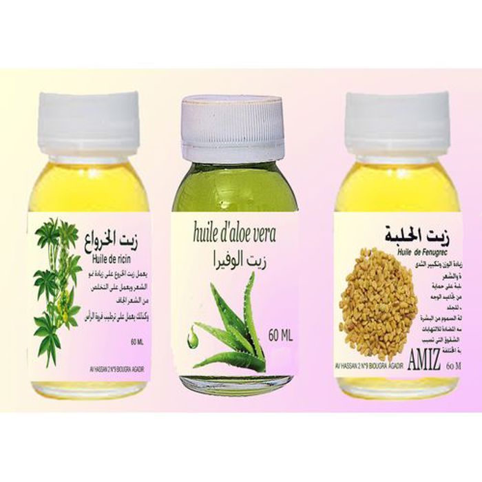 Pack d'Huiles - Amiz - Ricin 60ml - Fenugrec 60ml - Aloe Vera 60ml - Hydratant Corps
