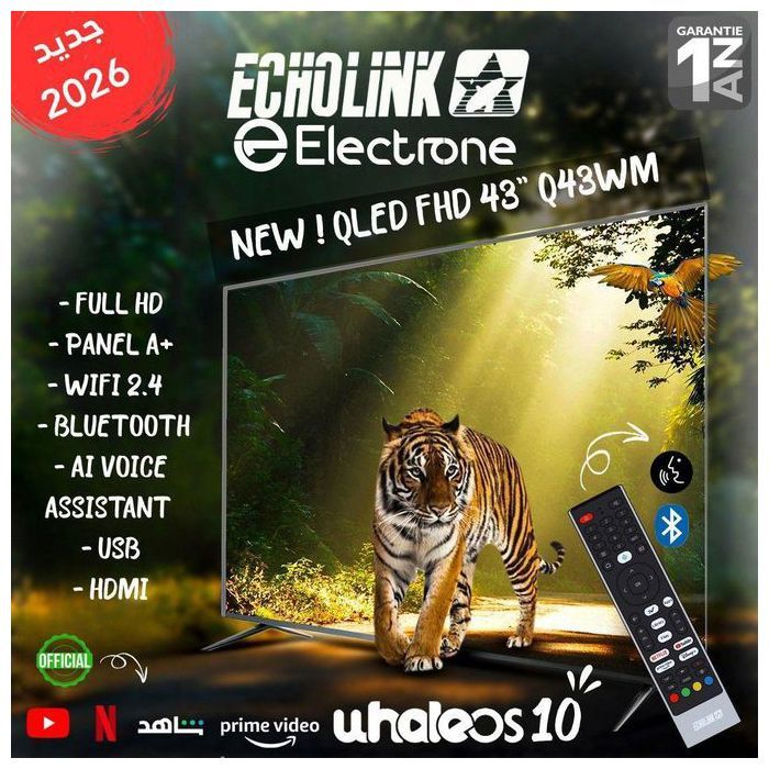Echolink 43 QLED Full HD Whale OS, HDMI, DVB S2/T2 + Support gratuit