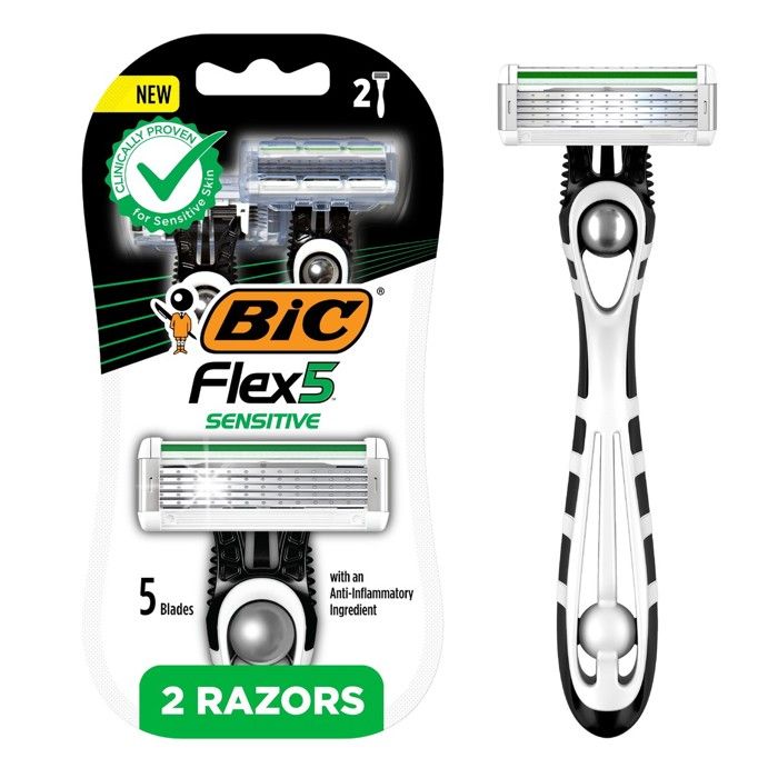Rasoir - BIC - Flex 5 Sensitive - Blister de 2 - Pour peaux sensibles - Rasage doux et efficace