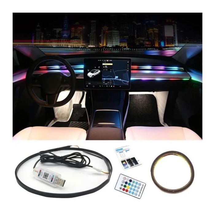 Bande lumineuse led rgb pour intérieur de voiture avec contrôle app et musique