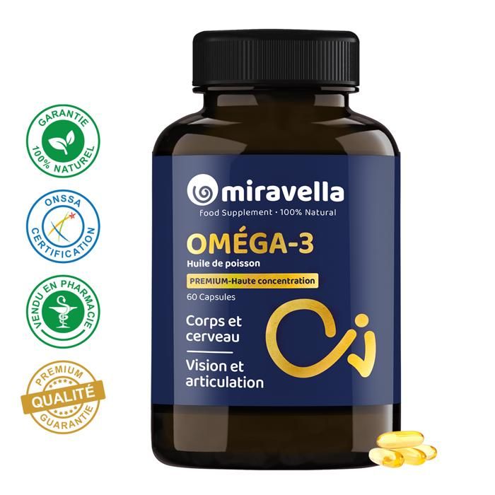 Huile de poisson - Miravella - Oméga 3 - 60 capsules - 100% naturel - EPA et DHA