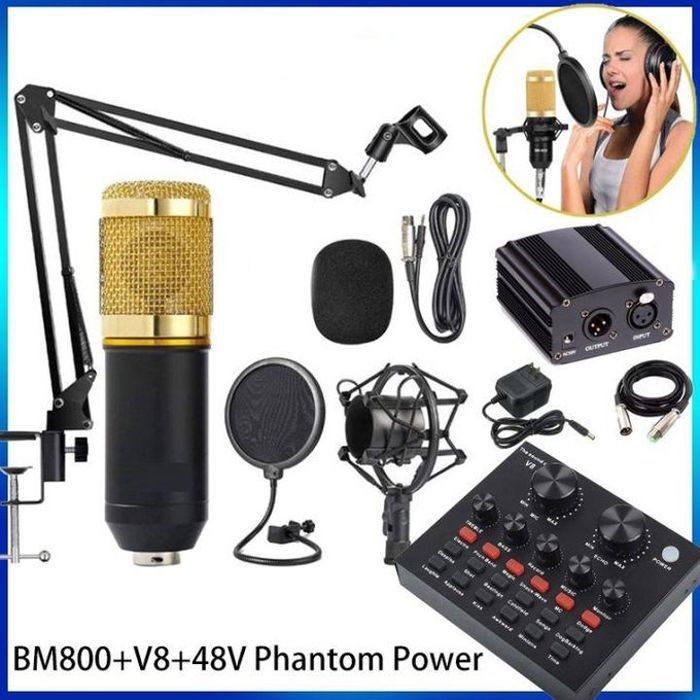 Kits d'enregistrement Studio Microphone BM800 avec carte son V8 et phantom power48V