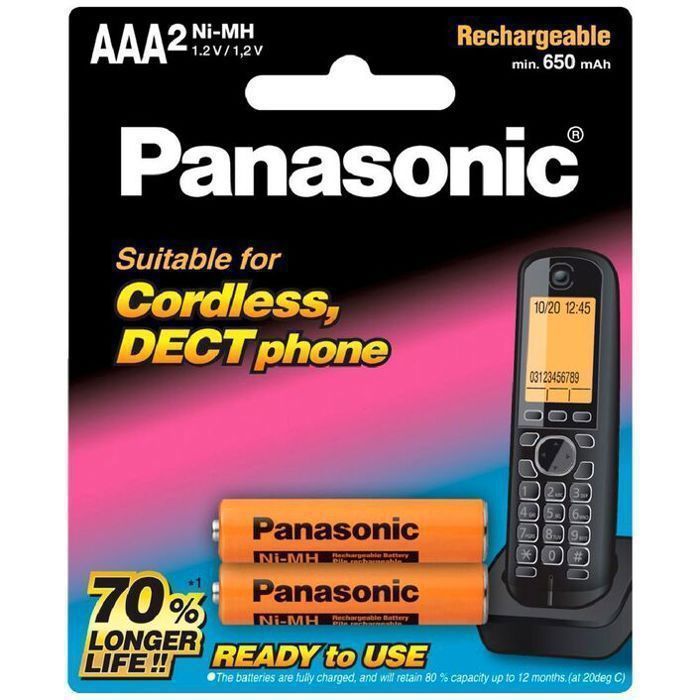 Piles rechargeables AAA Panasonic pour telephone fixe (lot de 2)