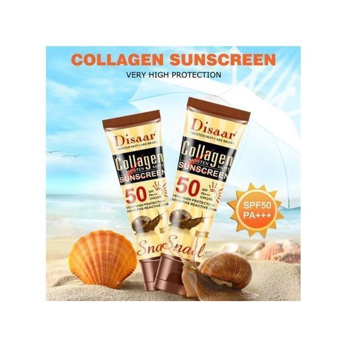 Disaar Ecran solaire SPF 50 Crème escargot collagène Blanchissante Anti-Âge/Rides