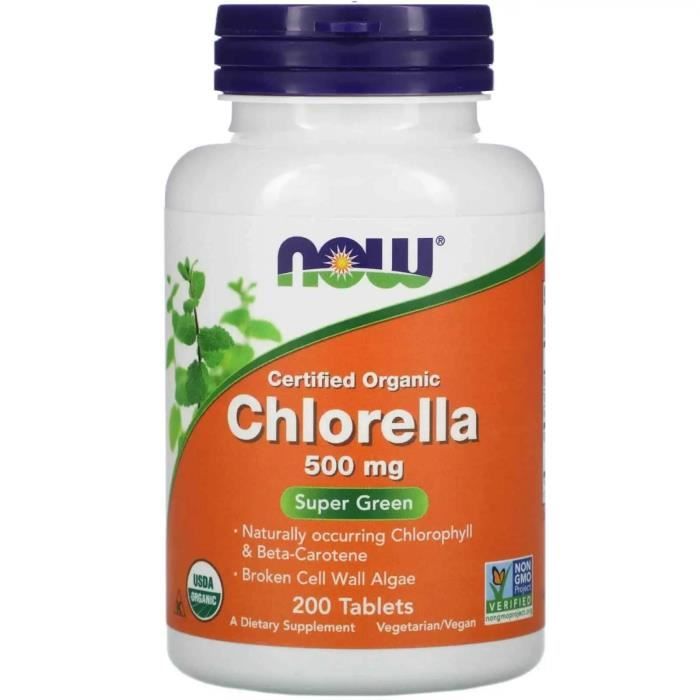 NOW FOODS Certified Organic Chlorella 500mg (Immunité, Antioxydation) 200 Comprimés Végétariens