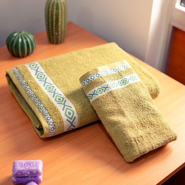 Serviette - Berbère - Pack de 2 - 100% coton - Design marocain - Vert olive