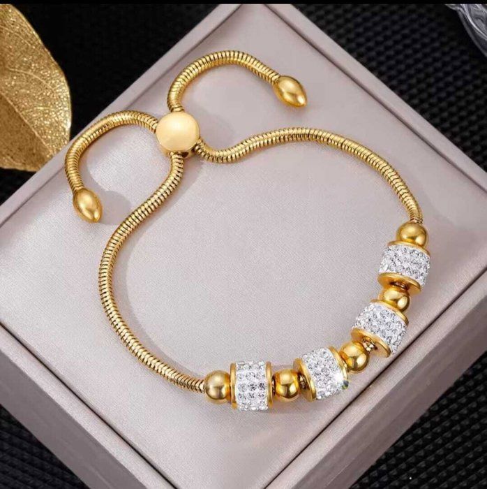 Bracelet - Nouvelle Collection - Réglable - Cristal - Doré - Femme