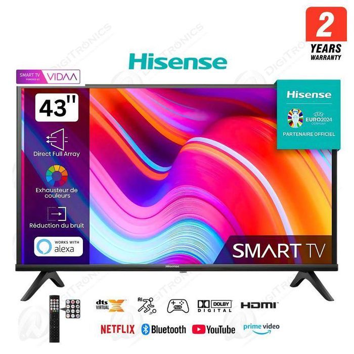43 Smart Tv Full HD Système Vidaa Série A4K, Durant 2 Ans Garantie, 43A4K