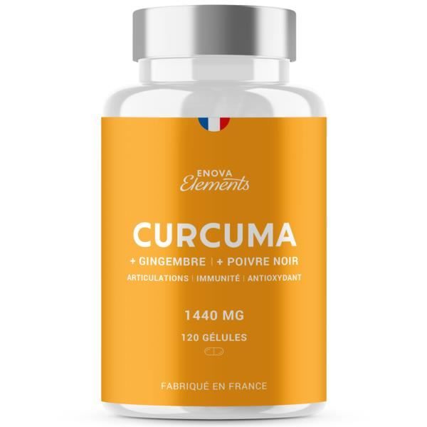 CURCUMA + Poivre noir + Gingembre | 1440 MG | Articulations Immunité Antioxydant Digestion | 120 Gélules | Fabriqué en France