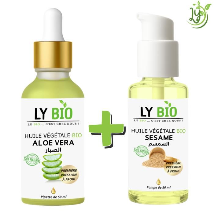 LYBIO PACK HUILE ALOE VERA 50ML - PIPETTE + HUILE SESAME 50ML - POMPE