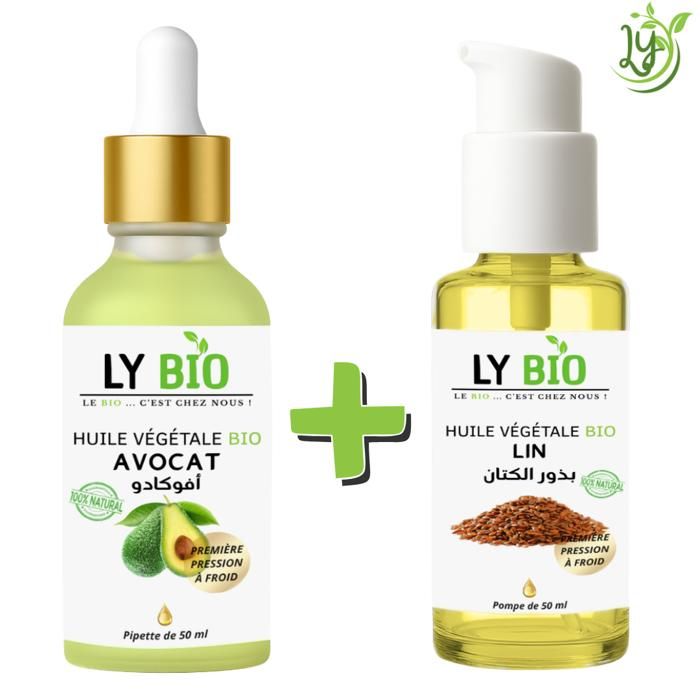 Pack Huile Avocat & Lin - LYBIO - 50ml - Pipette & Pompe - Hydratant - Tous types de cheveux
