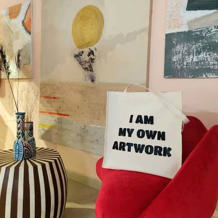 Sac en toile écologique avec impression " IAM MY OWN ARTWORK " | Sac tendance pour shopping et livres