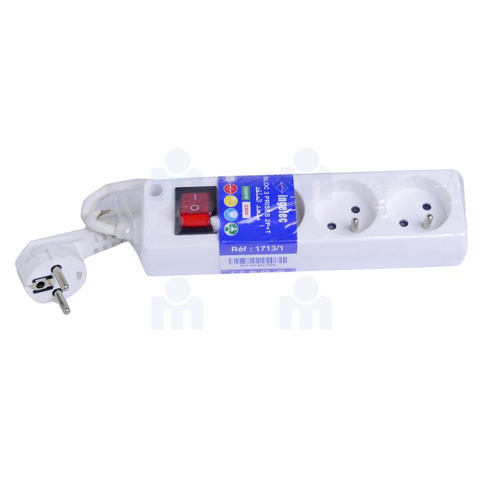Bloc multiprises 3 prises 2P+T 16A 1,5m blanc - INGELEC