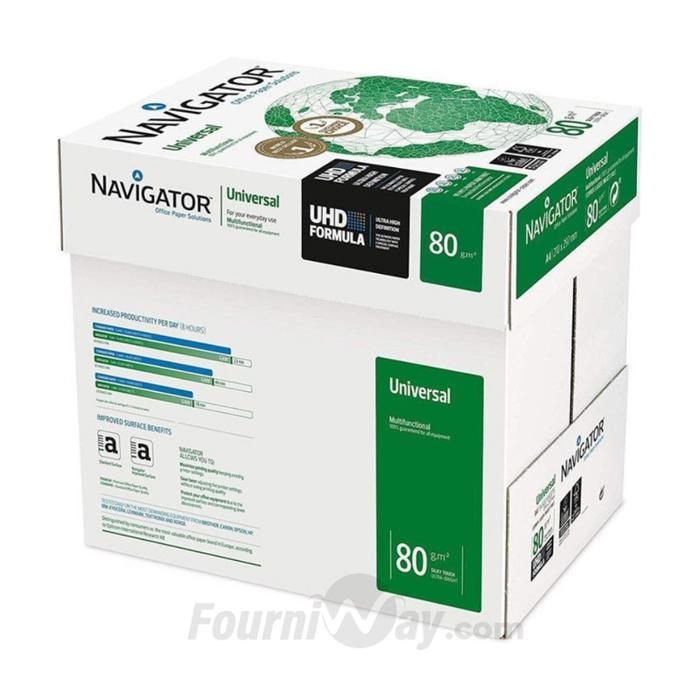 Papier - NAVIGATOR A4 - 80g - Pack de 5 - 99,99% sans bourrage