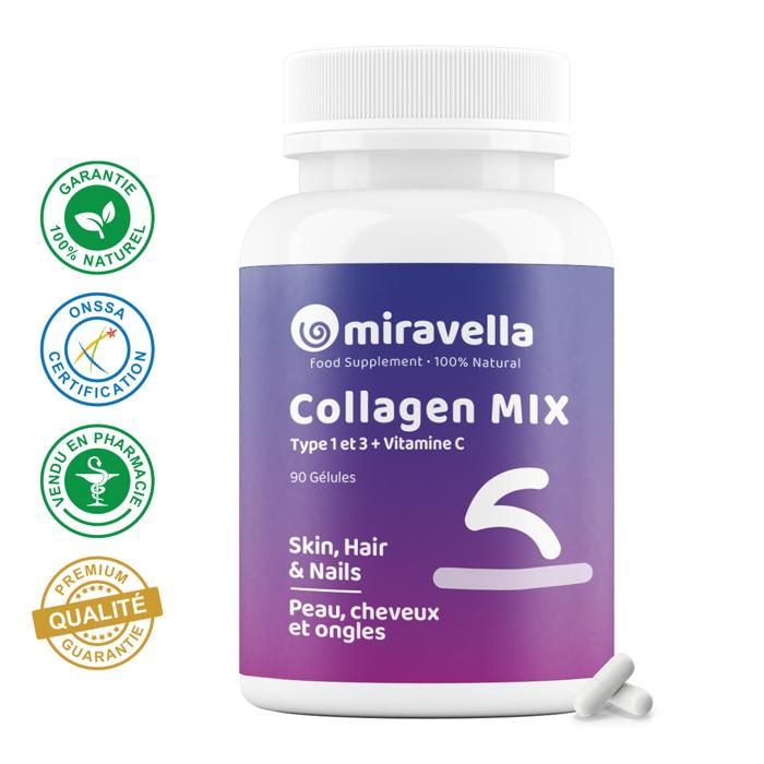 Complément Alimentaire - Miravella - Collagène Type 1 et 3 - 90 Gélules - 100% Naturel - Vitamine C