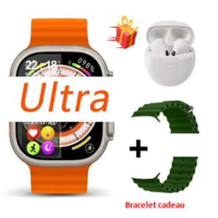 Montre connectée - Apple - Series 8 Ultra - Orange - Bracelet Noir Gratuit - Écouteurs Bluetooth
