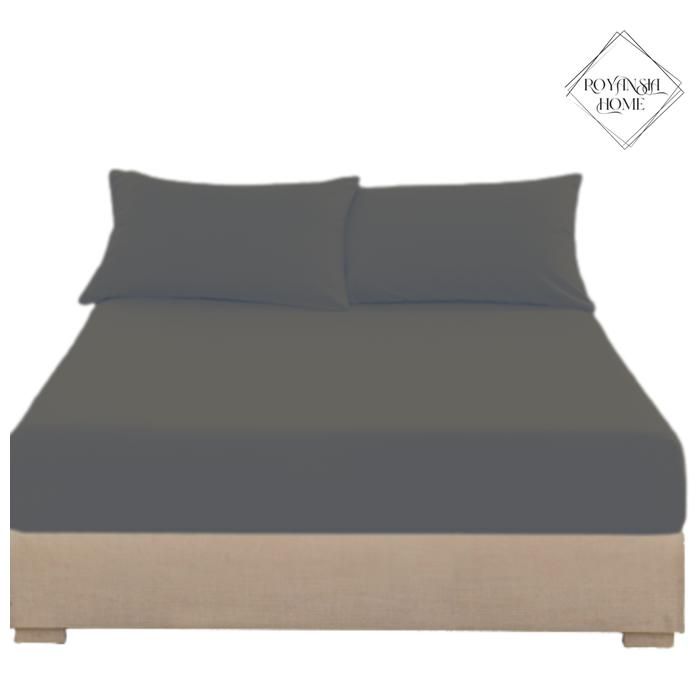 Drap-Housse - ROYANSIA HOME - 90x190 cm - Tissu Doux - Taie d'Oreiller - Noir