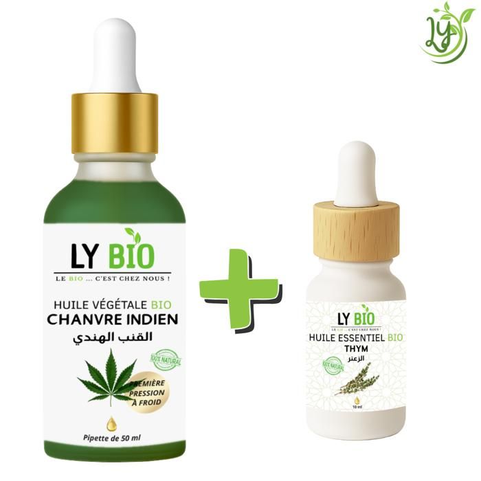 Pack de soins - LYBIO - Huile Chanvre 50ml - Huile Essentielle Thym 10ml - Hydratant - Tous types de cheveux