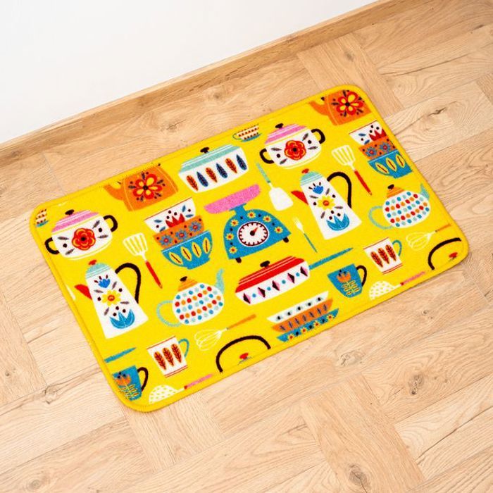 Tapis de cuisine - A3 HOME - 50x80 - Jaune - Antidérapant - Lavable en machine