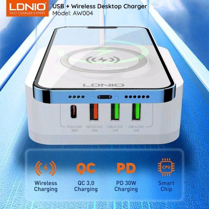 Chargeur sans fil 15W - Ldnio - 3 ports USB - Type-C - Charge rapide - Protection intégrée