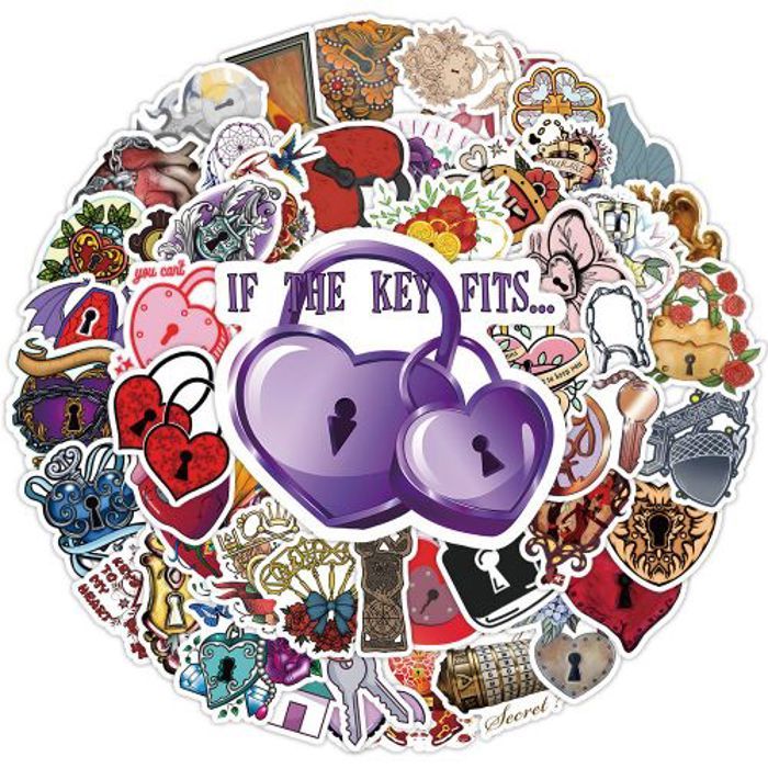 Stickers 50Pcs Vintage cartoon stickers for keys and locks