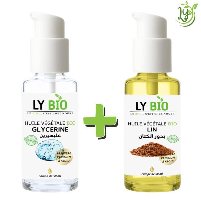 LYBIO PACK HUILE GLYCERINE 50ml - POMPE + HUILE LIN 50ML - POMPE