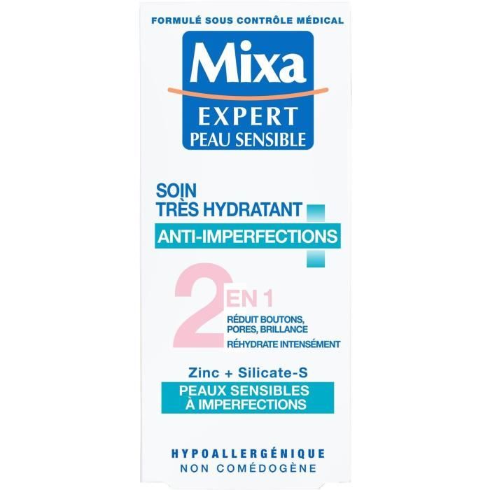 Soin très hydratant MIXA - Anti-imperfections 2-en-1 - 50 ml