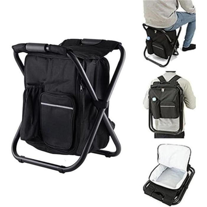 Tabouret pliant avec sac isotherme, idéal pour les activités en plein air.