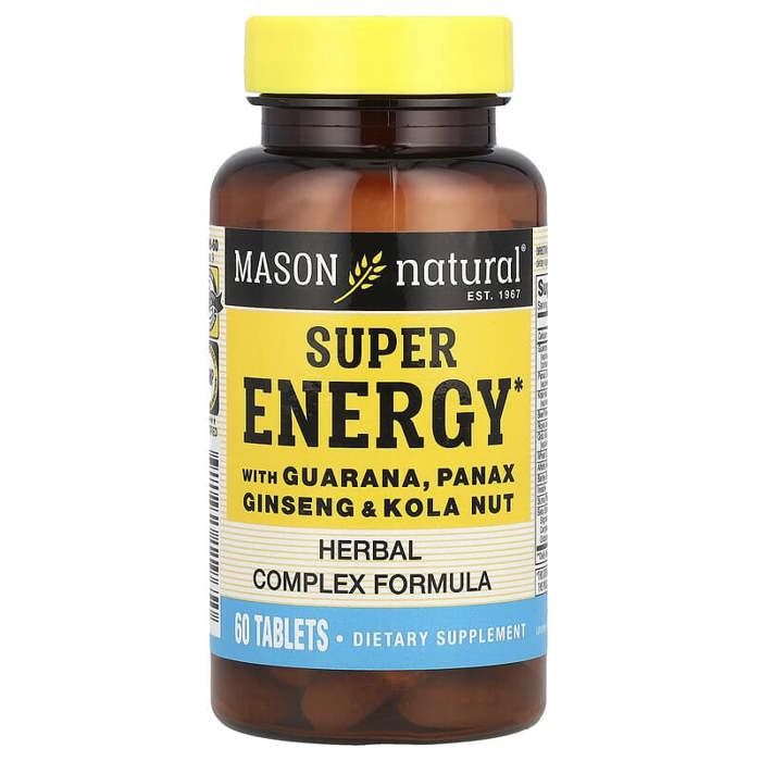 Super Énergie au guarana, ginseng panax et noix de kola, 60 comprimés