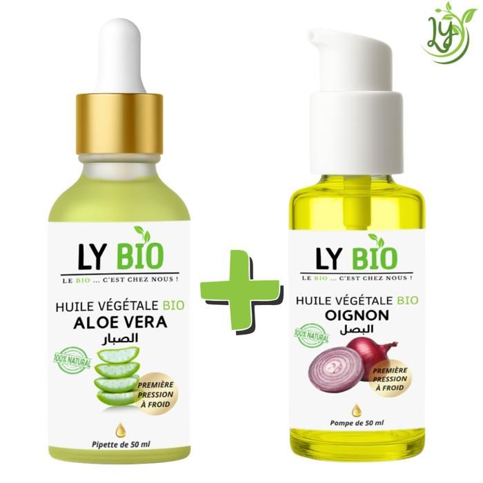 LYBIO PACK HUILE ALOE VERA 50ML - PIPETTE + HUILE OIGNON 50ML - POMPE