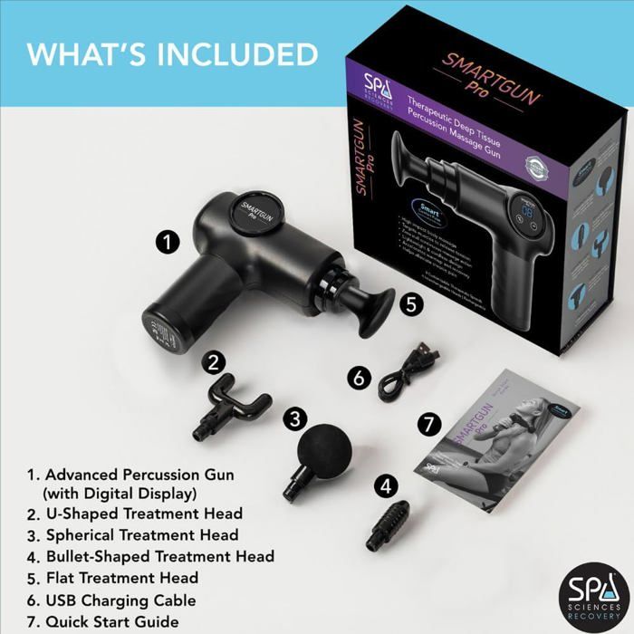 Pistolet de massage musculaire profond 8 vitesses avec têtes interchangeables rechargeables