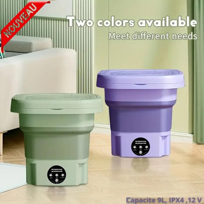 Machine à Laver Portable Lave Linge Multifonctionnel Pliable  9 L12V  Waterproof IPX4  Couleurs Aleatoire