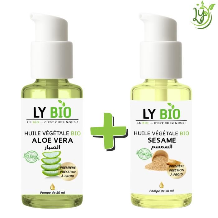 LYBIO PACK HUILE ALOE VERA 50ML - POMPE + HUILE SESAME 50ML - POMPE