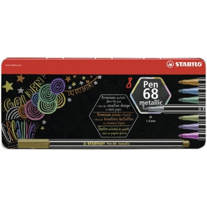 Feutre - STABILO - Pen 68 metallic - Couleur: Noir - Lot de 6 - Opaque