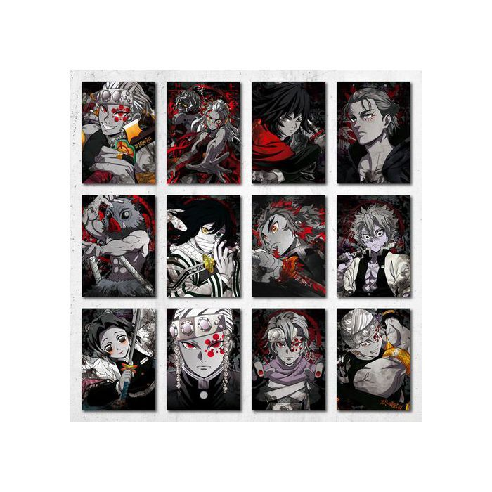 Poster A5 - Dark Demon Slayer - Tanjiro, Nezuko, Zenitsu - Décoration murale - Couleurs variées - 12 pièces