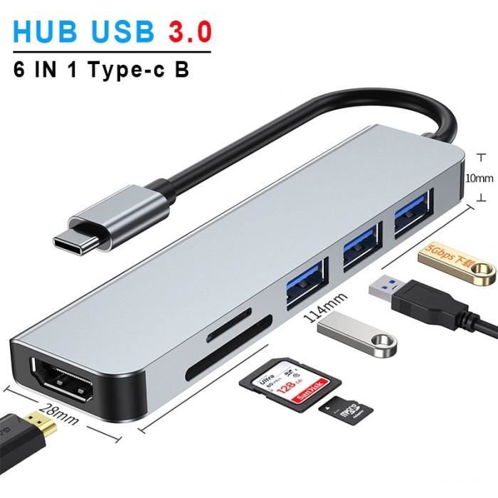 6 en 1 type-c b - Adaptateur USB HUB C 6 en 1, USB C vers USB 3.0, Dock Compatible HDMI pour MacBook Pro, Nin
