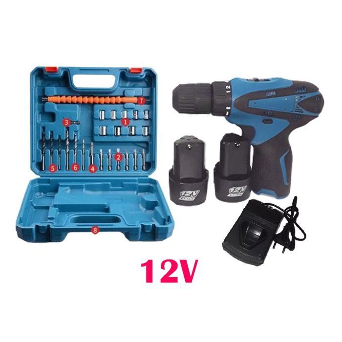 Perceuse à percussion électrique rechargeable au lithium, avec deux batterie 12v