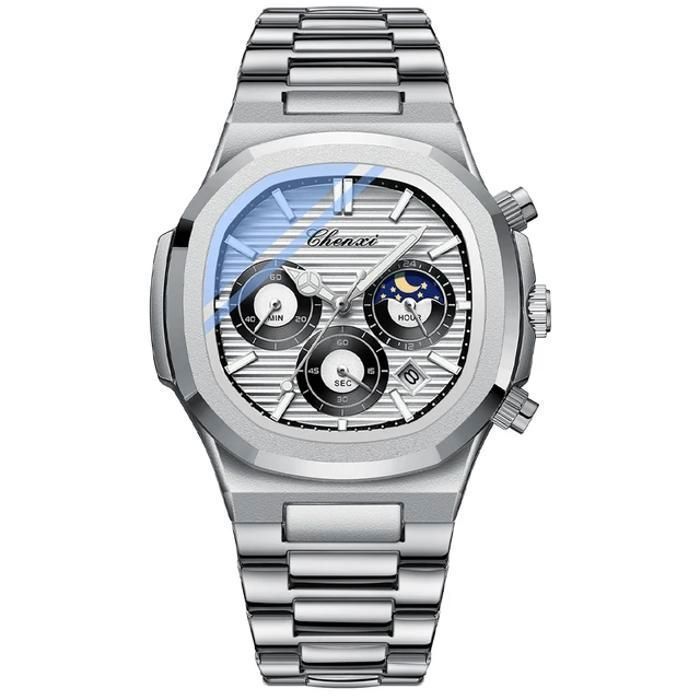Montre-bracelet à quartz en acier inoxydable avec chronographe pour homme, horloge masculine