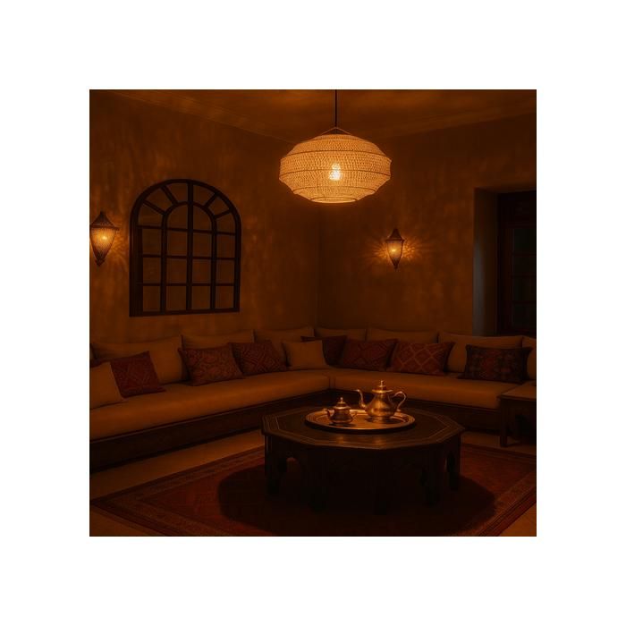 Lampe suspendue artisanale en raphia naturel – Style marocain