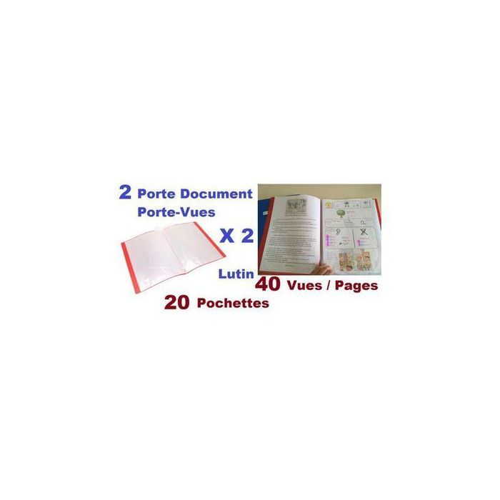 Express 2 Porte-vues Document,Lutin En Polypropylène,Souple,Ouverture 180°,40 Vues,Rouge
