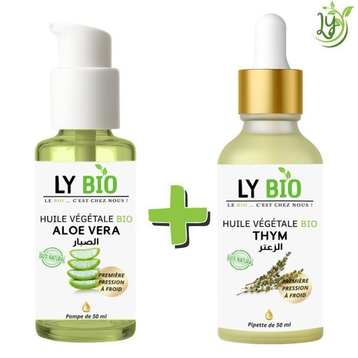 LYBIO PACK HUILE ALOE VERA 50ML - POMPE + HUILE THYM 50ML - PIPETTE