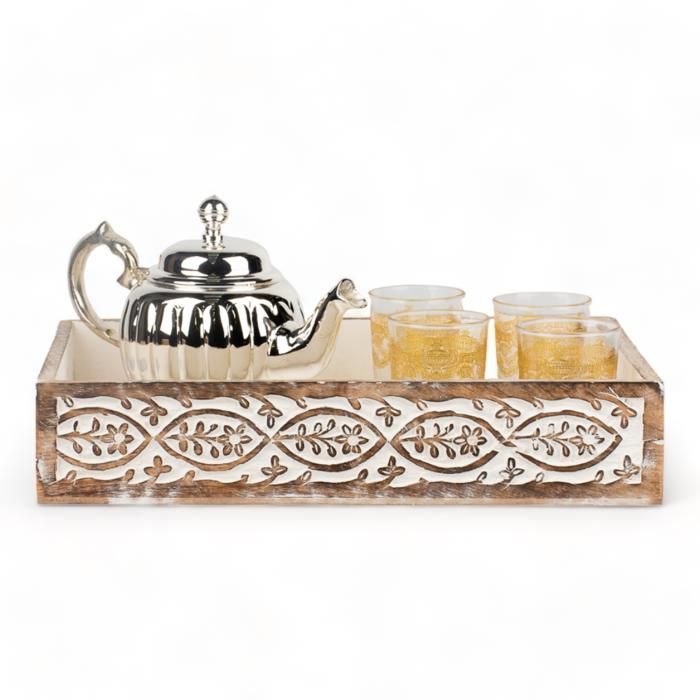 PLATEAU DOFTA ENGRAVE NATURAL BLANC EN MDF 38X25X8 CM