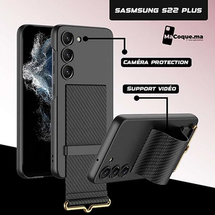 CARBON Dragonne Coque Samsung S22 Plus Bracelet Elastique Béquille UltraMince