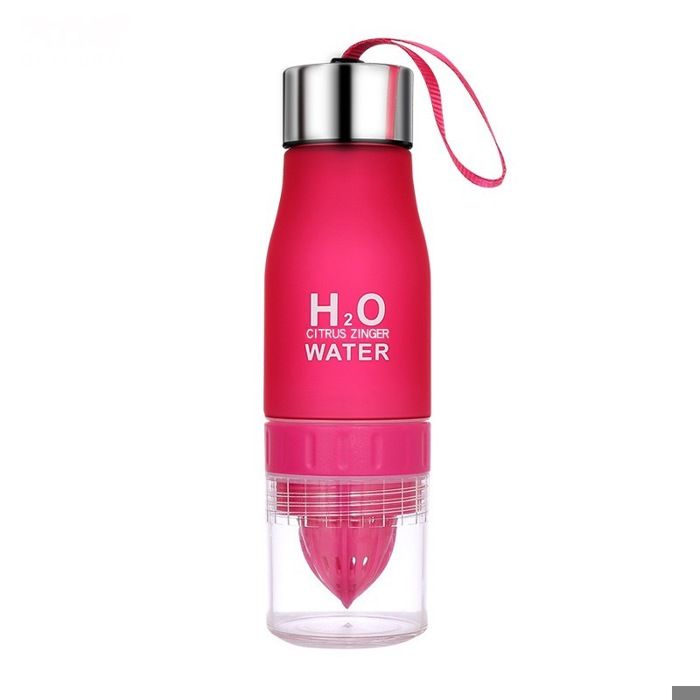2in1 Bouteille d'eau de sport sans BPA, gourde portable anti-fuite, gourde d'escalade, presse citron, mon infuseur boisson HI, 650ml